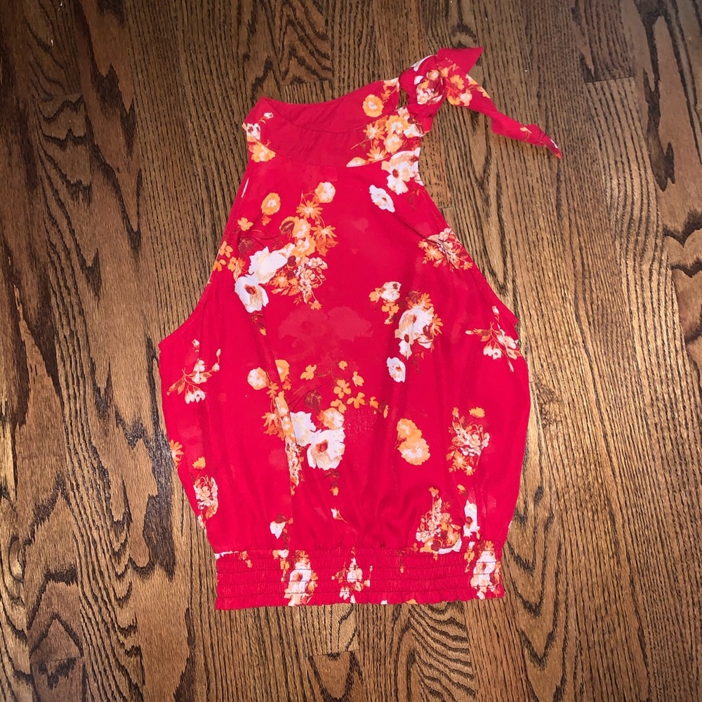 Red floral tank top